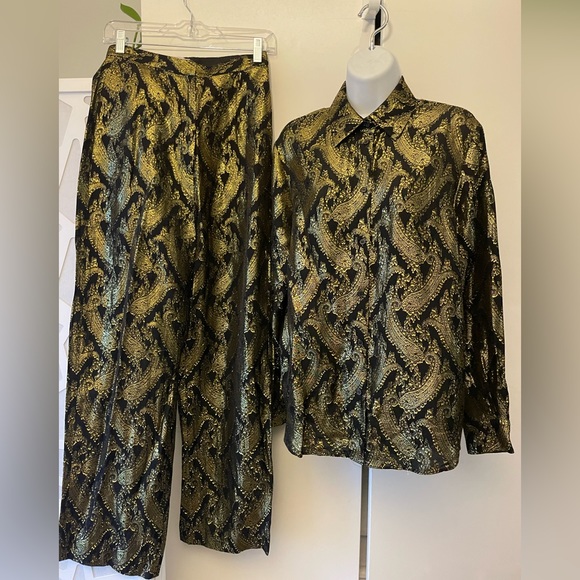 & Other Stories gold brocade metallic paisley coord matching set pants blouse S - Picture 2 of 12